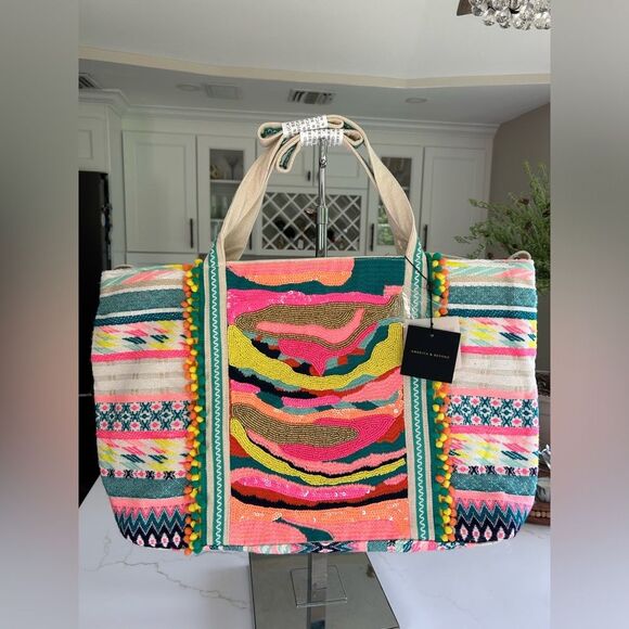 America and Beyond DAPHNE EMBELLISHED MULTI-COLORED HAND BEADED TOTE NWT - Picture 14 of 16